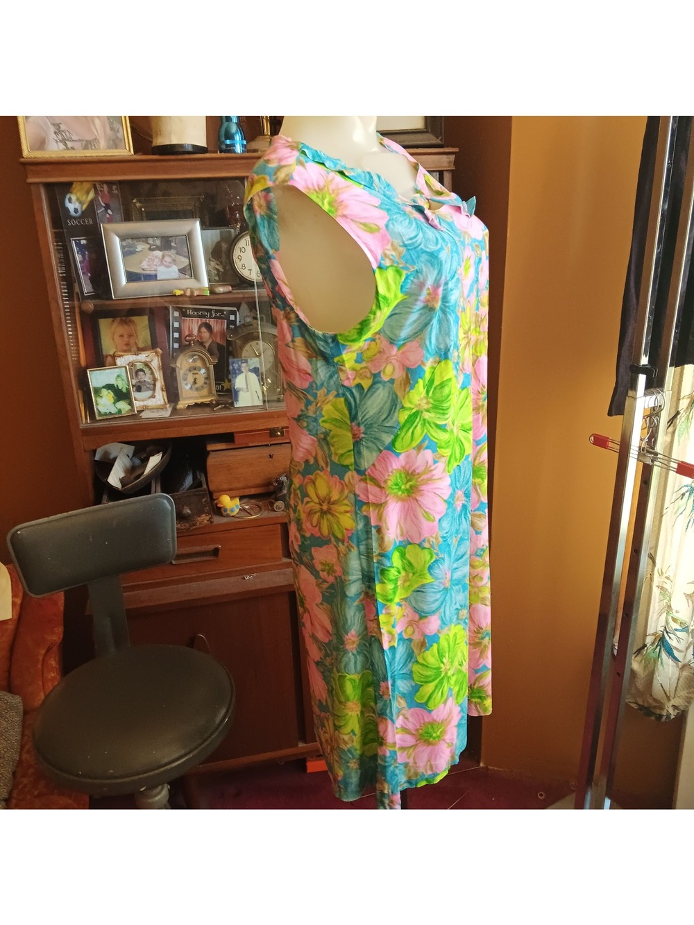 1960's Handmade sz 10 True Vintage Dress Floral Sleeveless Bow Summer Church Mom - Picture 4 of 7